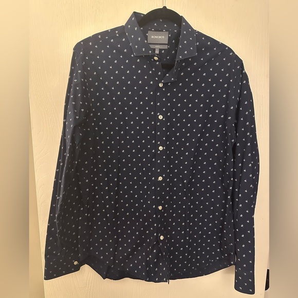 Bonobos Button Down Shirt Slim Fit - Navy Dandelion Shirt - L - Picture 1 of 6